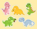 A set of stickers for children, drawn funny cute baby dinosaurs. Decor for decoration of holidays