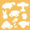 A set of stickers for children\'s toys outline. Car, hare, aeroplane