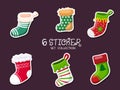 Set Of Stickers Christmas Socks. Symbol of happy new year. christmas celebration, winter. Vector card flat design. Vector Royalty Free Stock Photo