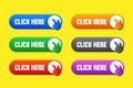 Set of stickers click here on the button in different colors Royalty Free Stock Photo