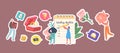 Set of Stickers Couple Planning Wedding, Male and Female Characters at Planner Fill Checklist before Marriage Ceremony