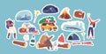 Set Stickers Couple Travel for Christmas Holidays, Male and Female Characters on Winter Vacation. Loving Man and Woman