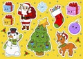 Set of stickers with cute cartoon characters. Christmas theme. Hand drawn. Colorful pack. Vector illustration. Patch badges Royalty Free Stock Photo
