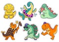 Set of stickers cute dinosaurs of different types