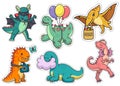 Set of stickers cute dinosaurs of different types Royalty Free Stock Photo