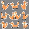 Set of stickers with cute foxes. Forest characters