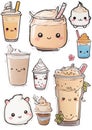 A set of stickers with cute ice creams and a spring mood