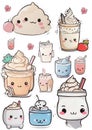 A set of stickers with cute ice creams and a spring mood