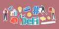 Set of Stickers DeFi, Decentralized Finance Theme. Grow Data Chart, Light Bulb, Piggy Bank and Percent, Tiny Businessmen Royalty Free Stock Photo