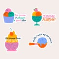 Set of stickers different ice cream lettering style hand drawn