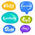 Set of stickers on different shapes. Collection of vector multicolored glossy stickers on white background. Teens Royalty Free Stock Photo