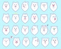 Set of stickers with emotions, Samoyed dog. Various emoticons for social networks with a dog`s face.