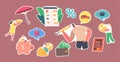 Set of Stickers Family Budget Planning Concept. People Earn and Save Money for Purchases, T Characters Collect Coins Royalty Free Stock Photo