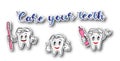 Set of stickers with funny little teeth with a toothbrush and toothpaste Royalty Free Stock Photo