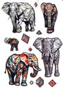 A set of stickers with a graphic elephant
