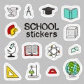 A set of stickers hand drawn school elements