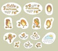Set of stickers with hedgehogs and autumn elements Royalty Free Stock Photo
