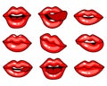 A set of stickers, icons, bright female lips expressing different emotions. Illustration