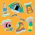 Set of 6 stickers with inscriptions for trekking and hiking