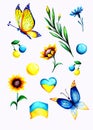 Set of stickers ioi stickers yellow blue in support of Ukraine Royalty Free Stock Photo