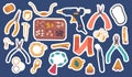 Set of Stickers with Jewelry Fittings And Tools, Instruments and Items for Jewelry Making And Repairs, Vector Patches Royalty Free Stock Photo