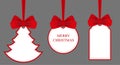 Set stickers and labels with red bows. Holiday Christmas or New Year symbols. Vector Royalty Free Stock Photo