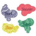 Set of stickers and labels of Summer Sun Surf Sea with trendy ornament