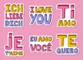 Set of stickers with lettering I love you for planners, notebooks, Valentine day cards. Ready for print list of cute stickers. I