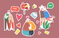 Set of Stickers Loving Senior Couples Hug, Romantic Relations. Happy Old Men and Women Embracing, Holding Hands