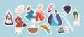 Set of Stickers Men And Women in Elegant 18th Century Attire, Wigs and Accessories. Historical Peasant and Aristocrats