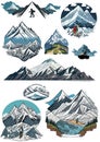 A set of stickers in a minimalistic style on a mountain theme