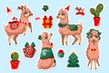 Set of stickers with New Year Llama, vicuna animal