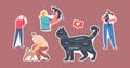 Set of Stickers People and Pets Theme. Cat with Infographics on Body Yes, No, Sometimes. Owners Caress of Animals