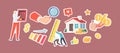 Set Stickers Property Value, Real Estate Appraisal Theme. Tiny Characters with Huge Calculator, Percent Symbol and Ruler