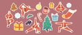 Set of Stickers Santa Claus Doing Yoga Poses. Christmas Character Meditate and Relax at Xmas Tree. Winter Holiday Sport