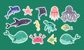 Set of stickers sea cartoon animals Royalty Free Stock Photo