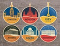 Set of stickers with sights of various countries Royalty Free Stock Photo