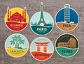 Set of stickers with sights of various countries Royalty Free Stock Photo