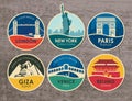 Set of stickers with sights of various countries Royalty Free Stock Photo