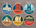 Set of stickers with sights of various countries Royalty Free Stock Photo