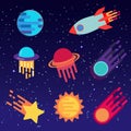 Set of stickers with space objects. Cartoon vector illustration for children. Royalty Free Stock Photo