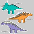 Set of stickers stylized dinosaur