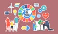 Set of Stickers Sustainable Development Goals. People Use Green Energy, Saving Planet, Growing Plants. 17 SDG Wheel