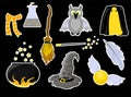 Set of stickers on the theme of Harry Potter and Magic. Hogwarts. School of magic. Mantle of Invisibility Royalty Free Stock Photo