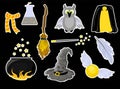 Set of stickers on the theme of Harry Potter and Magic. Hogwarts. School of magic. Mantle of Invisibility