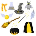 Set of stickers on the theme of Harry Potter and Magic. Hogwarts. School of magic. Mantle of Invisibility..