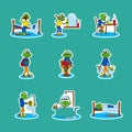 Set of stickers on the theme of daily planning of the daily routine of schoolchild. Royalty Free Stock Photo