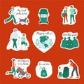 Set of the stickers on the theme Plogging. Royalty Free Stock Photo