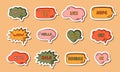 Set of stickers with trendy speech bubbles with hand drawn talk phrases in different shapes. Online chat clouds with Ok Royalty Free Stock Photo