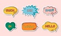 Set of stickers with trendy speech bubbles with hand drawn talk phrases in different shapes. Online chat clouds with Ok Royalty Free Stock Photo